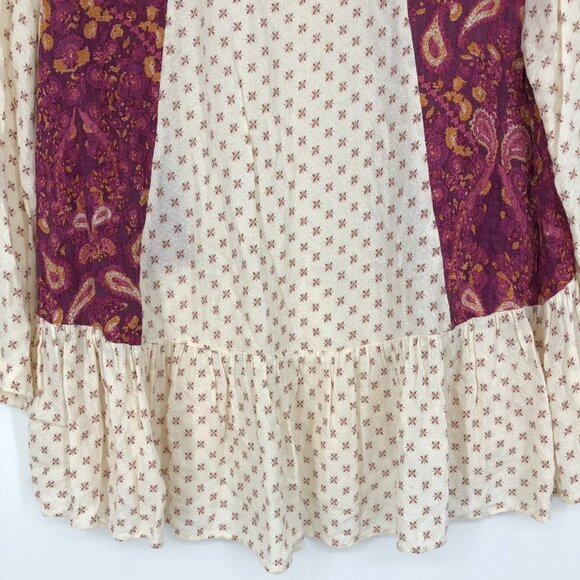 Free People Cream & Burgundy Gauzy Floral Boho Peplum Top size XS - Picture 11 of 14